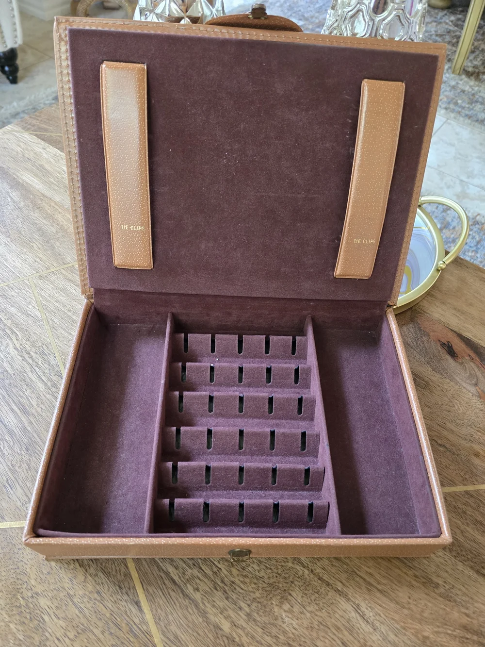 Vintage Hickon Faux Leather Mens Jewelry Box For Cufflinks, Tie Clips Watches